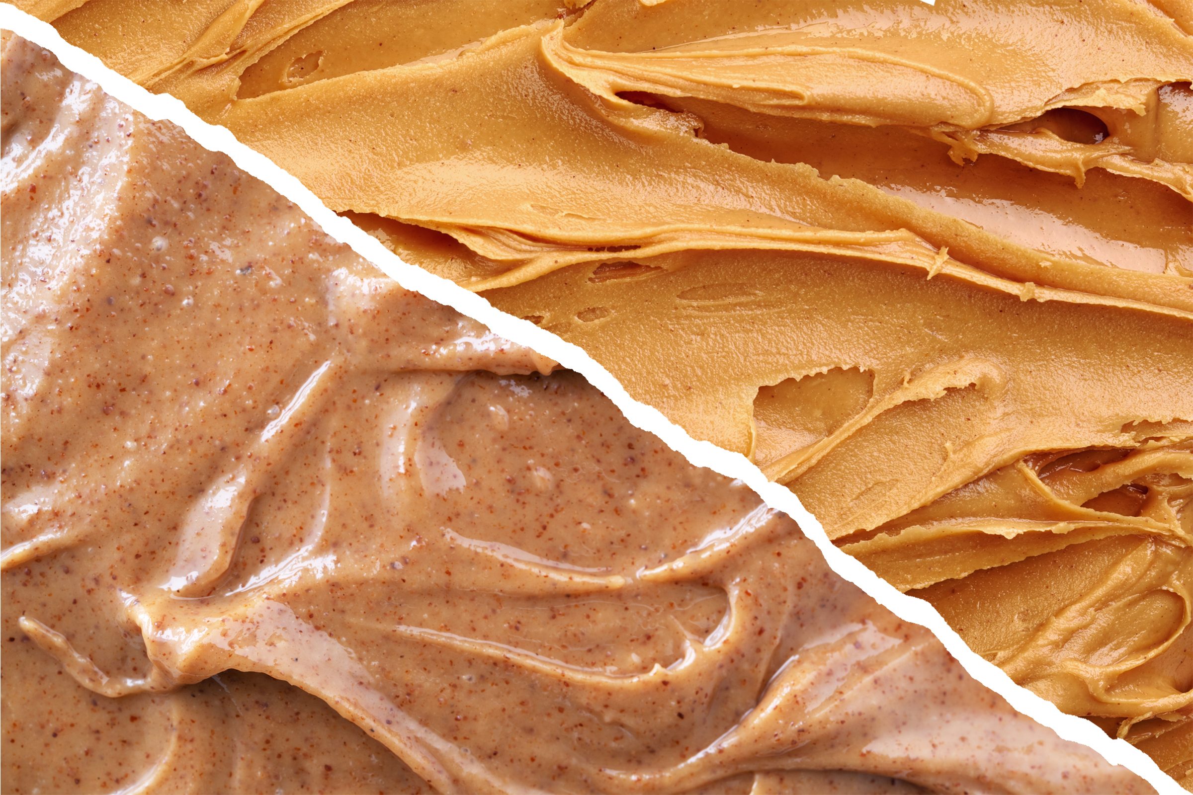 almond butter vs peanut butter split screen full frame
