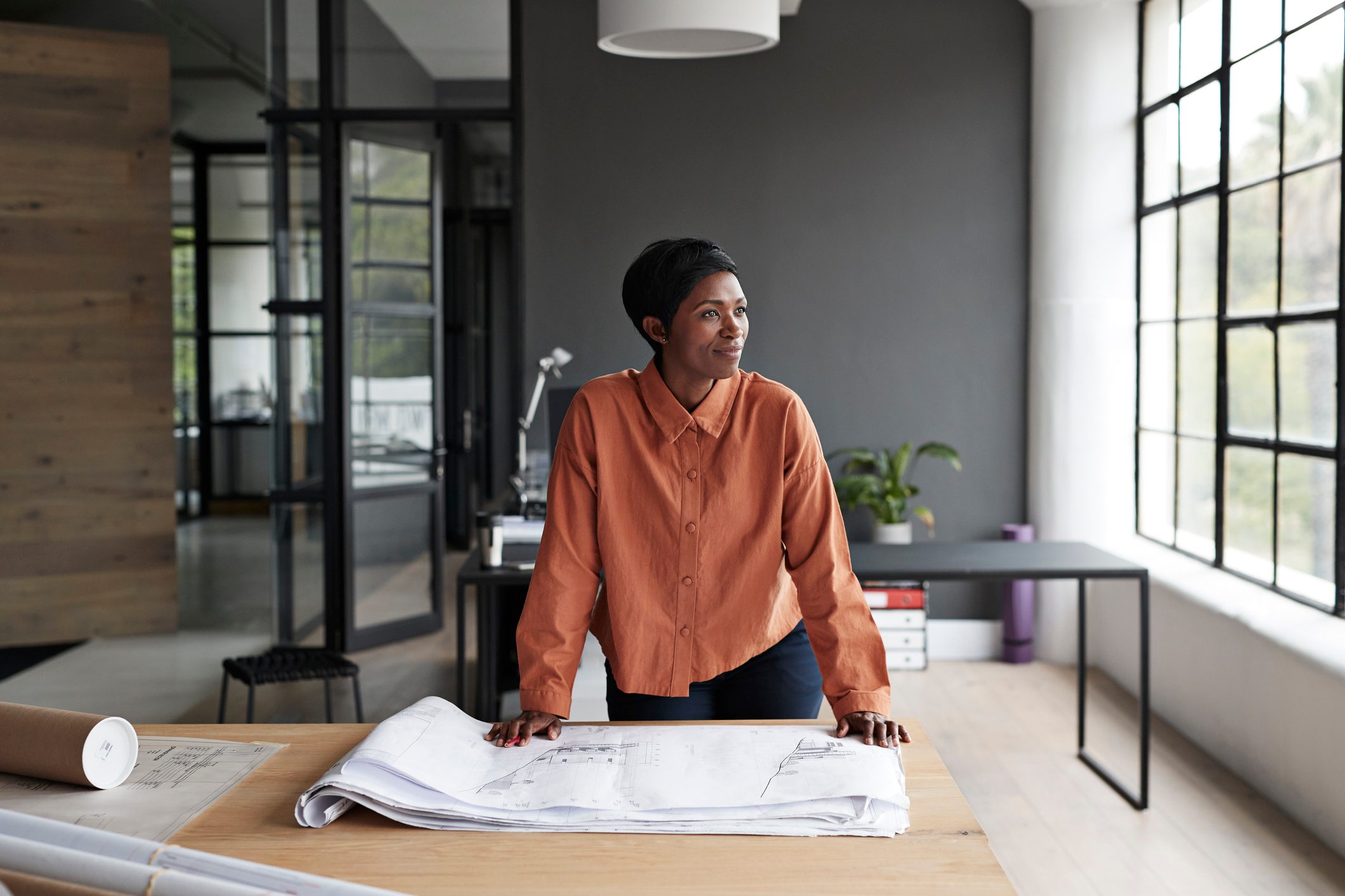 Entrepreneur looking away at workplace